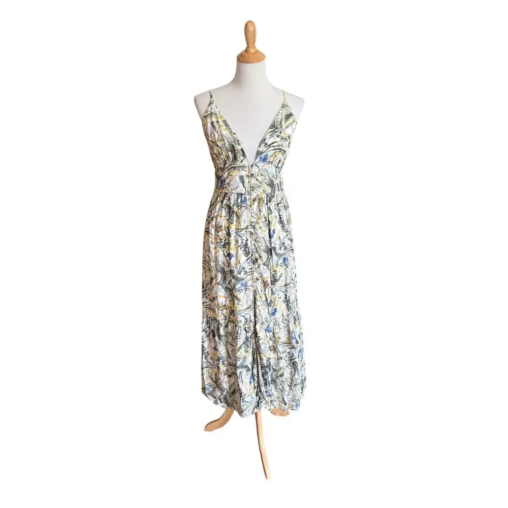 Abercrombie & Fitch Linen Maxi Dress Tropical Flowy European Vacation Sundress